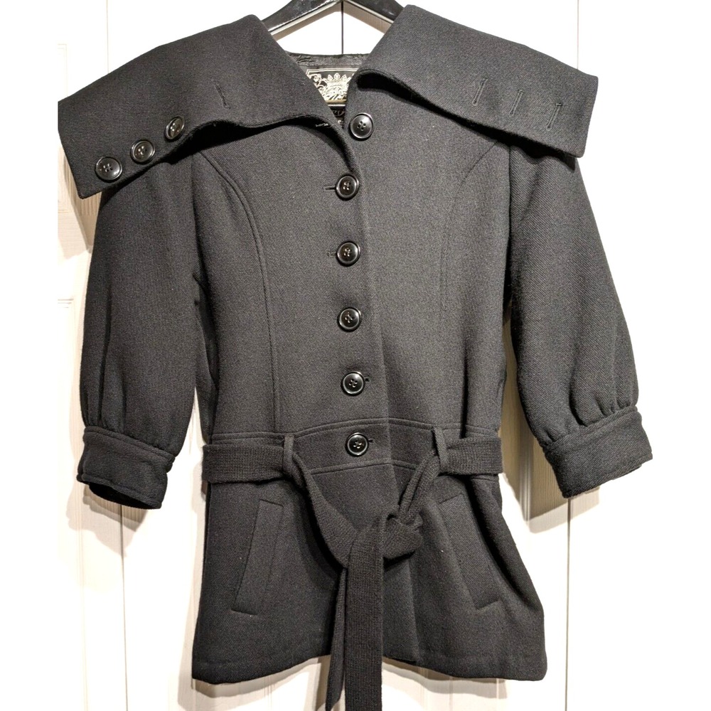 GUESS Wool Blend Women Sz: M Jacket Pea Coat Shawl Collar w/ Belt 3/4 Sleeve Y2K